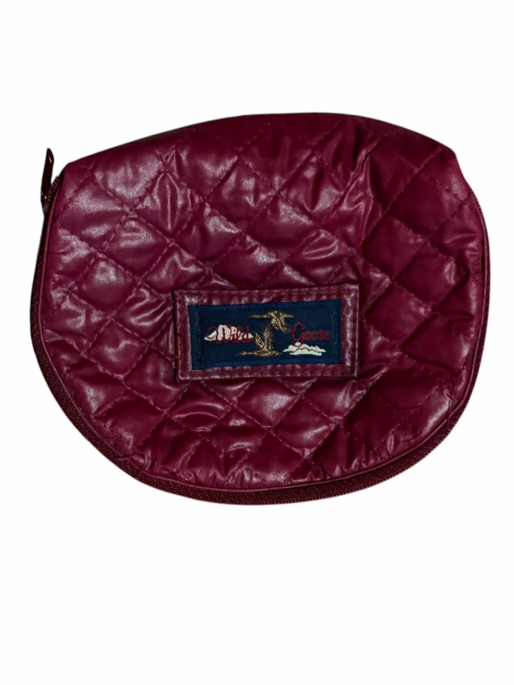 Wild Goose Quilted Burgundy Cosmetic Bag with Embroidered Patch